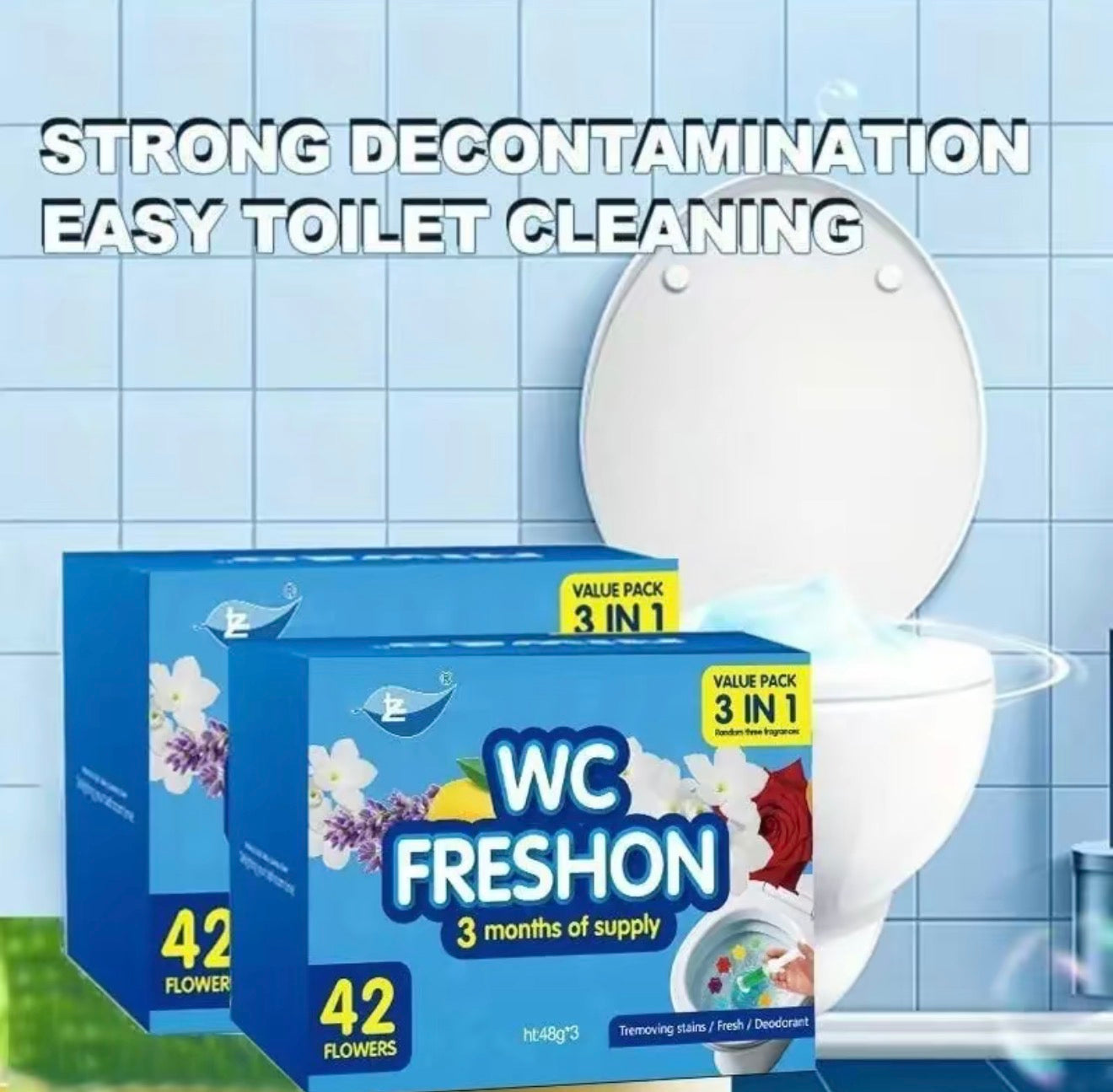 AromaFlush Toilet Gel Cleaner – 1 Box with 3 Packs (42 Fresh Uses)